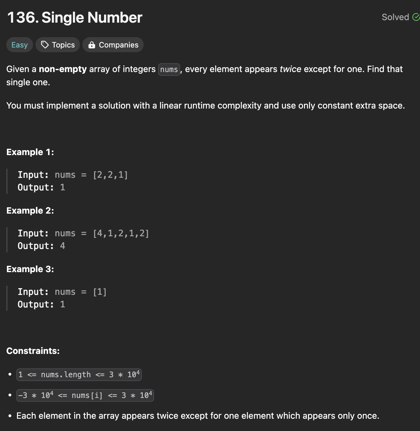 leetcode - 136. Single Number 